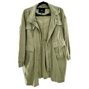 7 For All Mankind Green Hooded Parka Utility Zip Up Long Trench Jacket